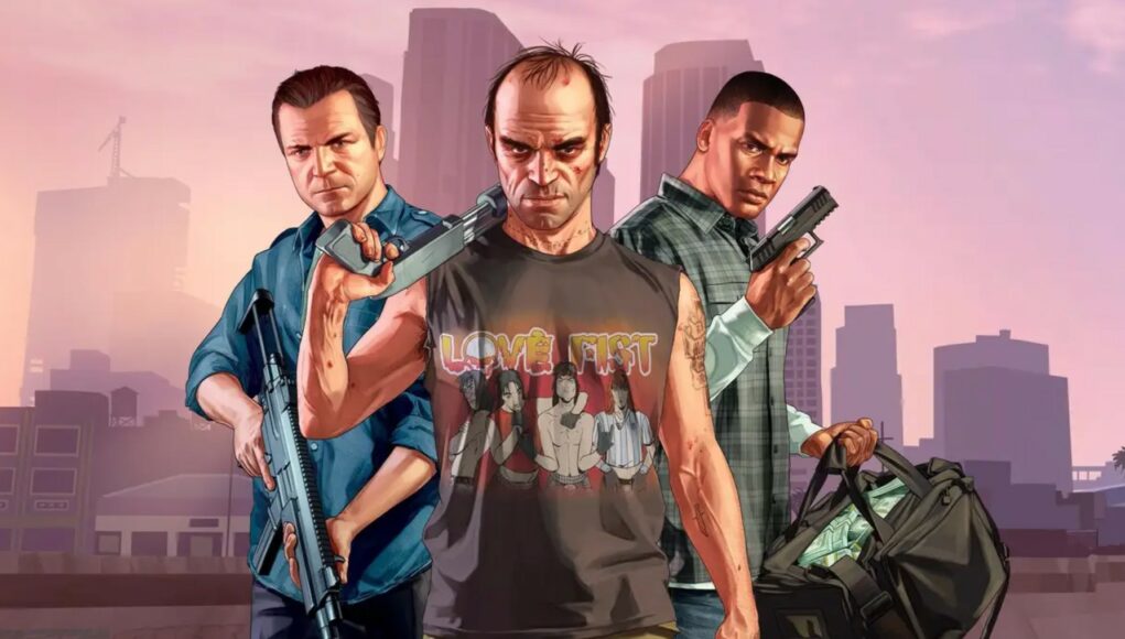 Pelin kolme päähenkilöä poseeraavat Los Angelesin kaupunkitaustaa vasten.