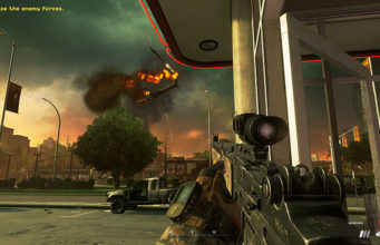 Onko seuraava Call of Duty -peli Modern Warfare 4? Kohtaus Call of Duty -pelistä, jossa sotilaat ovat huoltoaseman pihalla ja helikopteri palaa ja putoaa taivaalta.