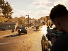 MindsEye-pelitalo menetti julkaisijakumppaninsa Toiminnallinen peliruutu, jossa hahmo ampuu autosta kohti tiellä ajavaa maastoautoa aurinkoisessa lähiössä.