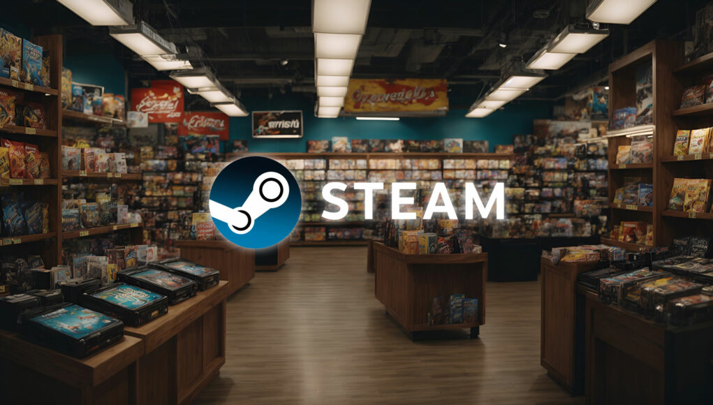 Vanahan ajan pelikauppa, jossa Steam-logo