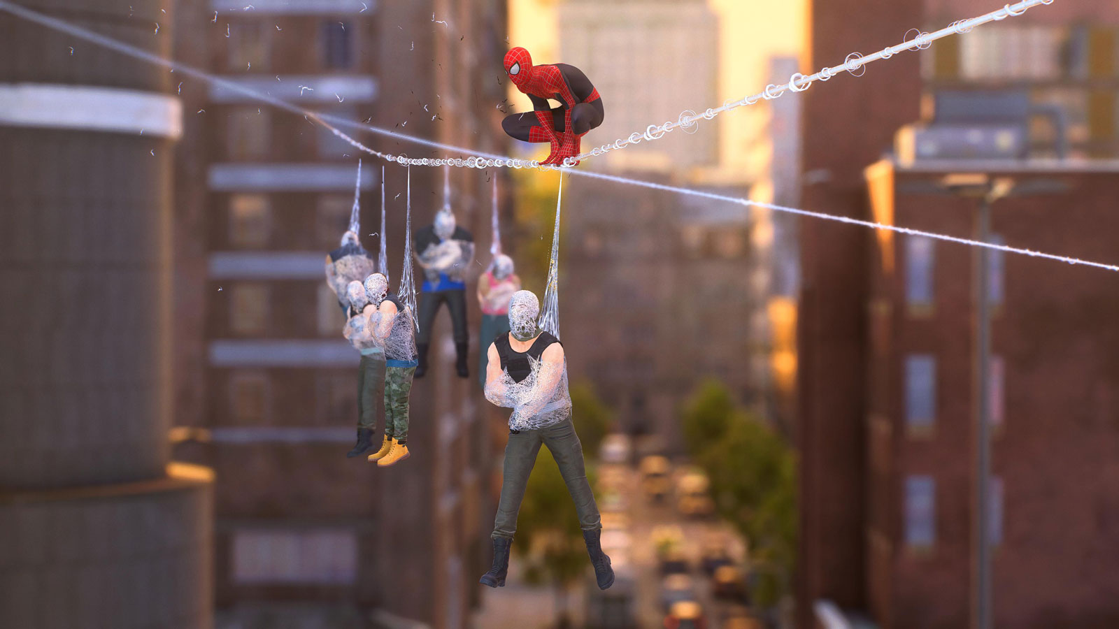 Spider-Man on sitonut rosvoja seittiin langalle.