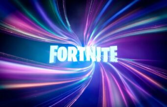 Fortnite-pelin mikromaksujen hinnat nousevat Fortnite-logo liilan pyörteen keskellä.