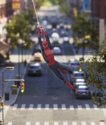 Marvel’s Spider-Man 2 sai yllätyspäivityksen, joka tuo peliin uuden ominaisuuden Spider-Man roikkuu seitistä kuin liaanista ja liitää New Yorkin kaduilla.