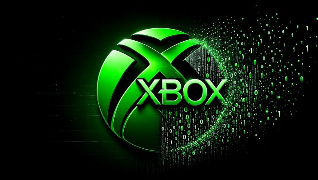 Osittain ehjä Xbox-symboli on hajoamassa bittimuhjuksi.