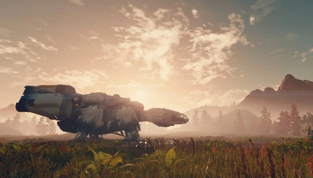 avaruusalus hienossa auringonnousussa.