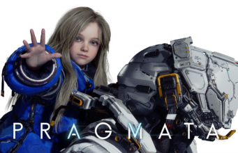 Pragmata-arvostelu – Isolla sydämellä ja budjetilla toteutettu rohkeasti kokeileva toimintaseikkailu avaruuspukuinen Hugh ja selässä katsojaa kohti ojentautuva Pragmata Diana, kuvassa teksti "PRAGMATA"