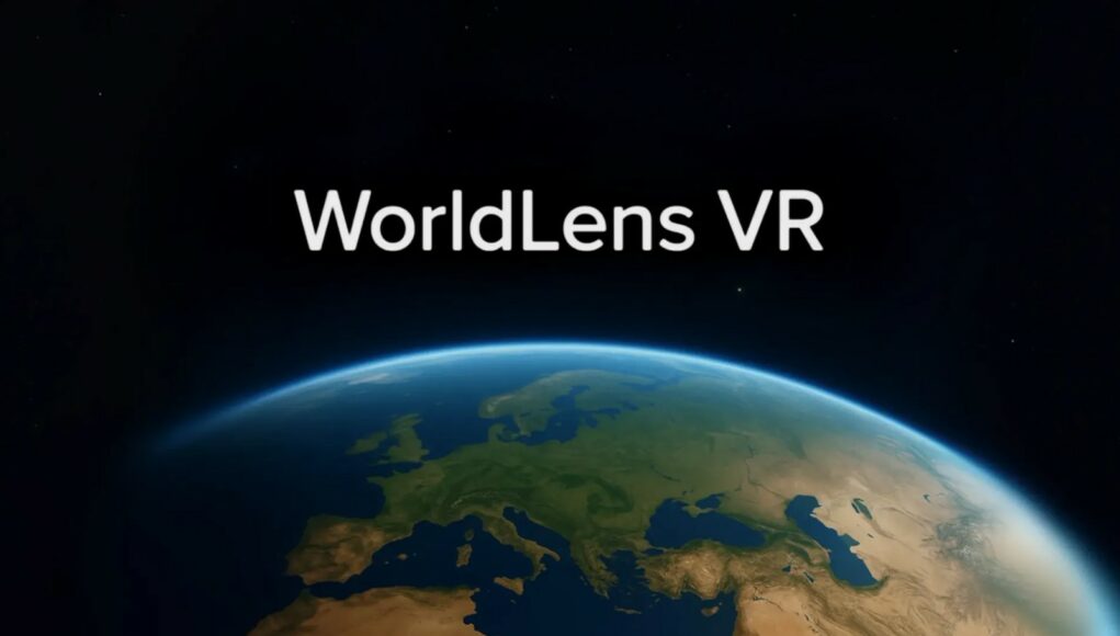 worldlens-vr Kuva maapallosta avaruudesta käsin katsottuna, jossa näkyy erityisesti Euroopan manner sekä osia Pohjois-Afrikasta ja Lähi-idästä. Planeetan pintaa ympäröi ohut, loistavan sininen ilmakehän kehä, ja taustana on musta, tähteä kimaltava avaruus. Maapallon yläpuolelle on kirjoitettu valkoisella, selkeällä fontilla teksti "WorldLens VR".