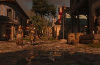 Assassin’s Creed Black Flag Resynced tuli valmiiksi – Ubisoft aloittaa irtisanomiset Historiallinen katunäkymä, jossa merirosvotyylinen hahmo kävelee mukulakivikadulla auringonlaskun valossa historiallisten rakennusten välissä.