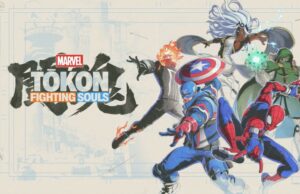 MARVEL Tōkon: Fighting Souls -arvostelu – luunappeja Street Fighter -tyylillä Marvel Tōkon Fighting Souls -aiheinen kuvitus, jossa sarjakuvasankarit Kapteeni Amerikka, Hämähäkkimies, Ghost Rider, Storm ja Tohtori Doom poseeraavat luonnosmaisella ja sarjakuvapaperia muistuttavalla taustalla.