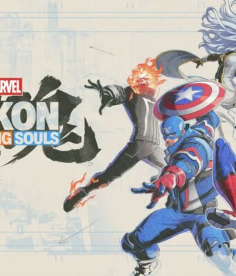 MARVEL Tōkon: Fighting Souls -arvostelu – luunappeja Street Fighter -tyylillä Marvel Tōkon Fighting Souls -aiheinen kuvitus, jossa sarjakuvasankarit Kapteeni Amerikka, Hämähäkkimies, Ghost Rider, Storm ja Tohtori Doom poseeraavat luonnosmaisella ja sarjakuvapaperia muistuttavalla taustalla.