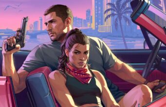 Grand Theft Auto VI:stä julkaistiin 12 uutta kuvaa ja laajasti uutta tietoa Grand Theft Auto VI -pelin promokuva, jossa Lucia ja Jason istuvat avoautossa neonvärisessä kaupunkimaisemassa iltahämärässä, ja Jason pitää kädessään pistoolia.