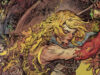 Castlevania: Belmont’s Curse -arvostelu – Metroidvanian Vania-puoli palaa pyhä ruoska heiluen! Yksityiskohtainen, sarjakuvamainen taidekuva, jossa vaaleatukkainen ja päättäväisen näköinen naissoturi pitelee raskaasti koristeltua miekkaa valmiina iskuun. Hänen vasen kätensä on muuttunut punaiseksi ja demoniseksi, ja taustalla näkyy liekkien ympäröimä tummahiuksinen hahmo miekkoineen sekä synkkä hirviömäinen varjo.